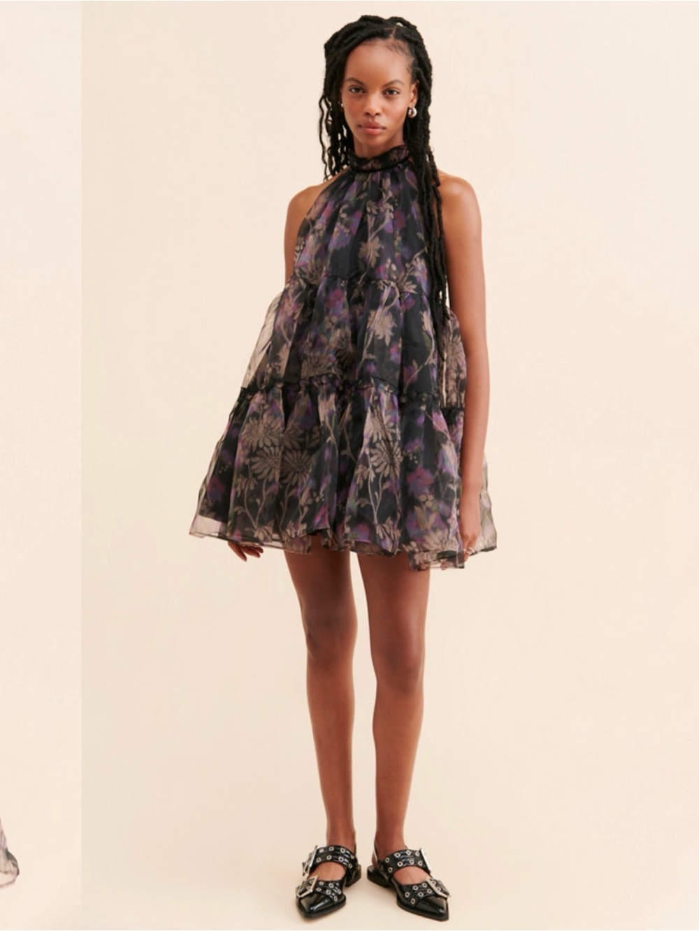 Free People Sweet Serenade Organza Halter Printed Mini Dress Large